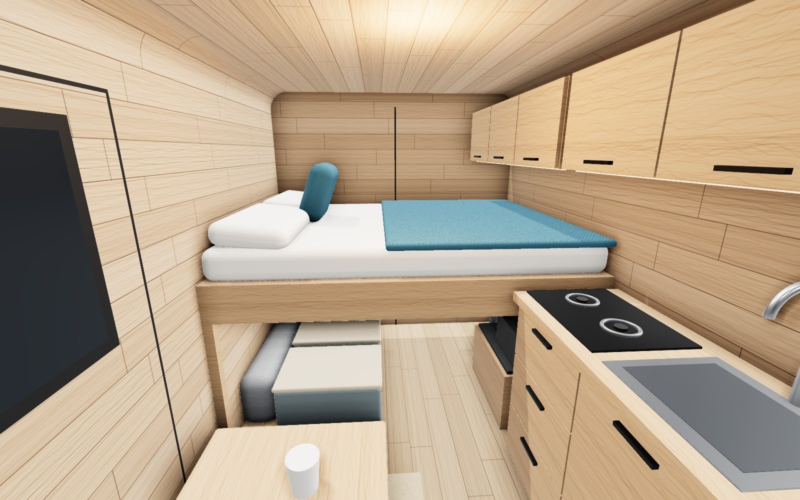 Fiat Ducato L2H2 conversion: transverse bed and oak kitchen