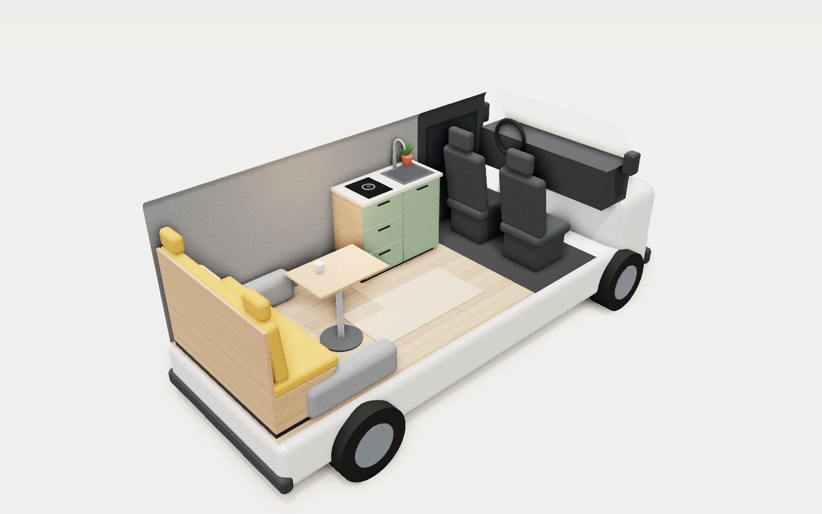 Renault Trafic conversion with sofa bed, sage green